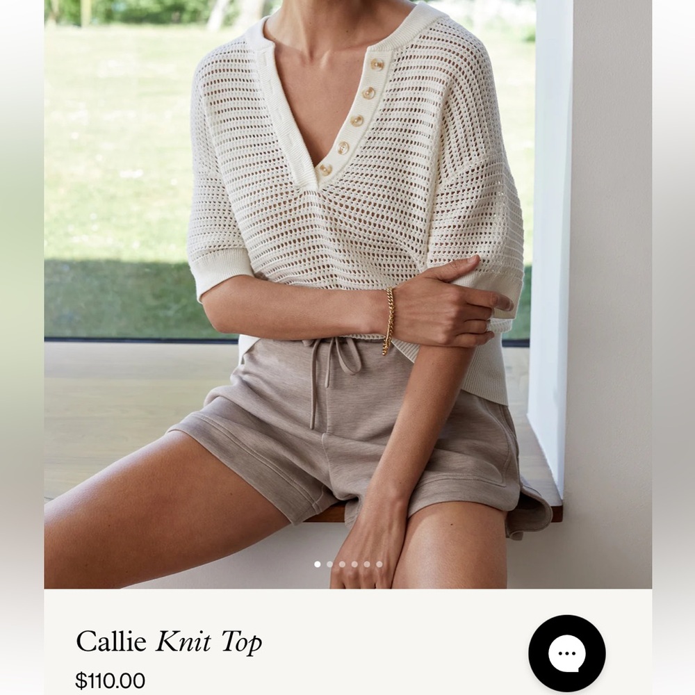 Varley White V-Neck Knit Sweater